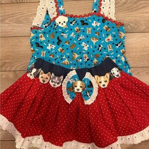Cute Dog Print Dress with Red and Blue